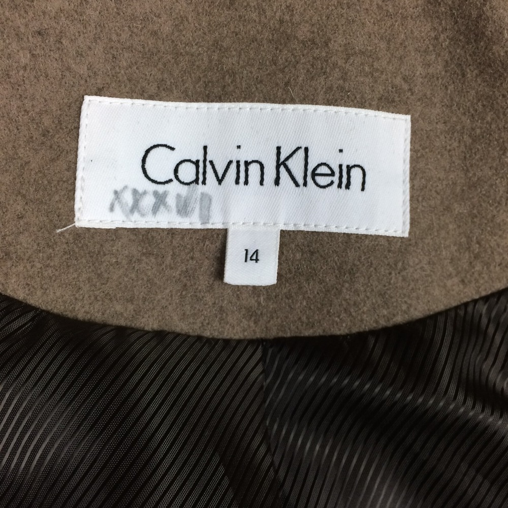 Calvin Klein Pea Coat Women 14 Tan Wool Blend Double Breasted Preppy Military - Picture 15 of 15